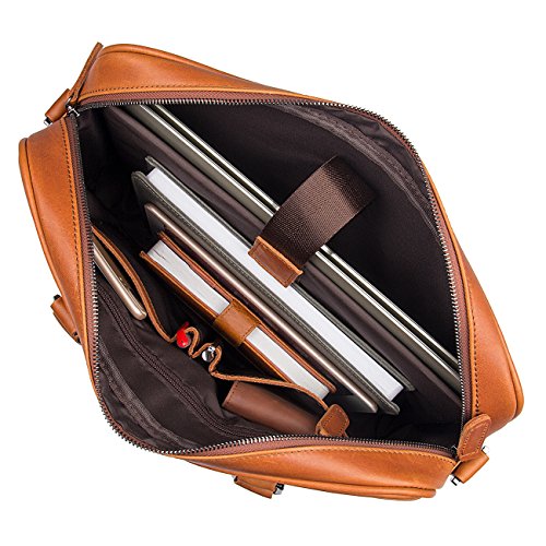 Texbo Genuine Top Cow Leather Business Briefcase Fit 15.6" Laptop Bag Tote (Yellow Brown)