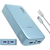 JUOVI Power Bank, 20000mAh 45W Portable Charger, PD3.0 QC4.0 Fast Charging with LED Display, 2 USB-C, 2 USB-A, Battery Pack for iPhone 15 14 13 Series, MacBook, Galaxy, iPad, and More (Blue)