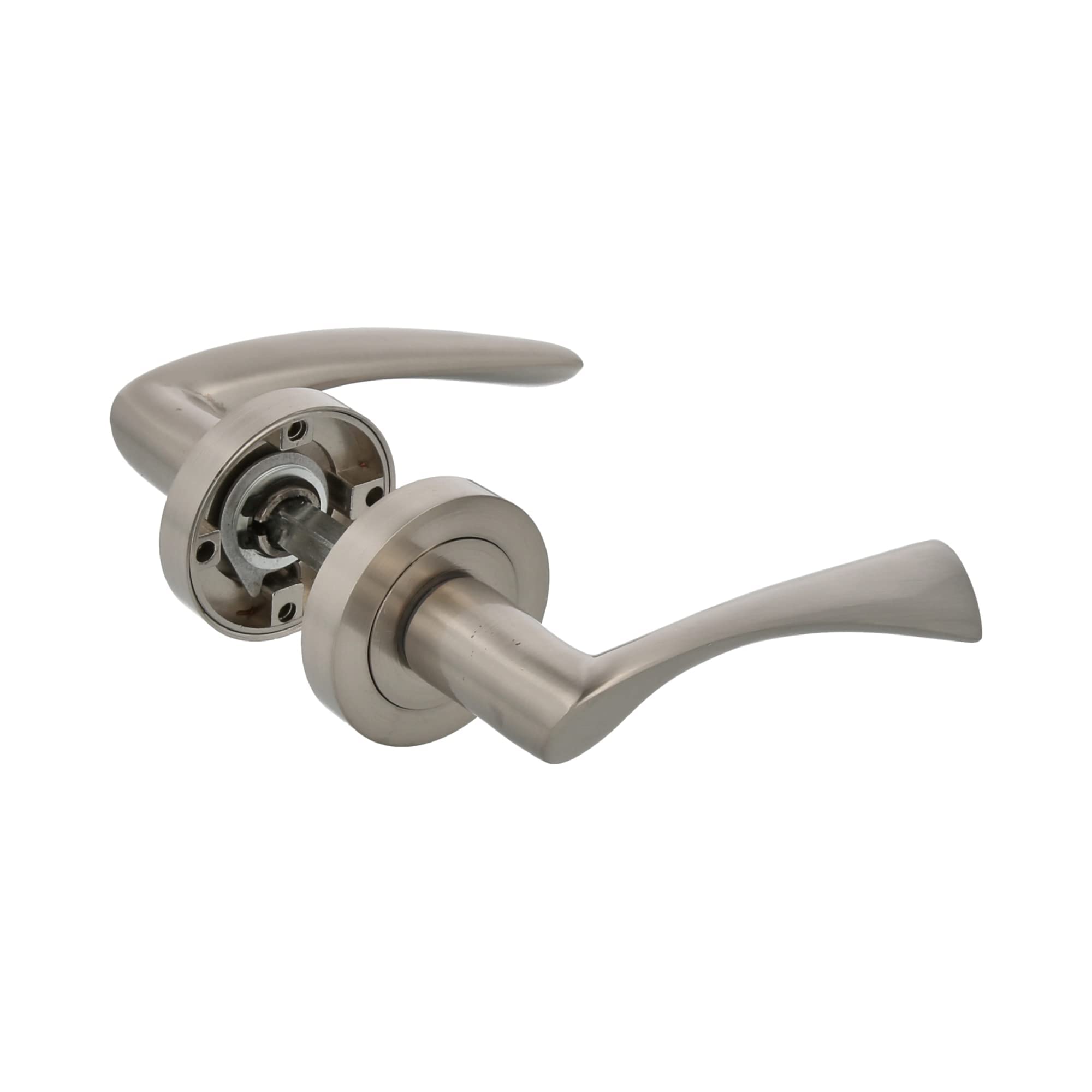 Amig - Set of 2 Round Rosette Silver Handles with Zamak Handle with Matt Chrome Finish for Interior Passage Doors - Rosette Diameter Ø52 mm | Includes Screws