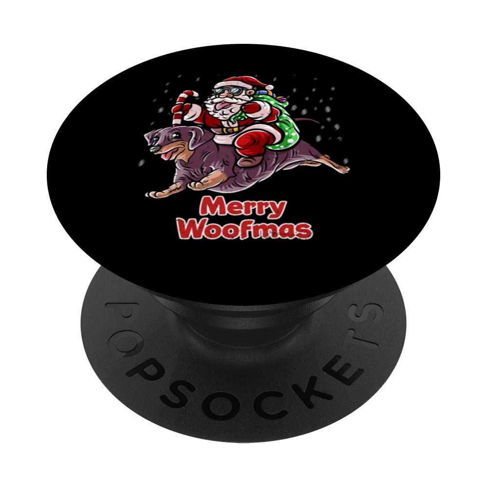 Dachshund Santa Claus Christmas Dog Merry Woofmas Dogs PopSockets Swappable PopGrip