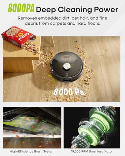 MONSGA Robot Vacuum with Mop Self Emptying, 8000Pa Suction, Lidar Navigation, Dual Anti-Tangle, Protective Charging Base Pad, 90 Days Hands-Free, APP/Remote/Voice Control, for Hard Floors and Carpets