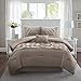 Comfort Spaces Cavoy Comforter Set - Luxe Diamond Tufting, All Season Bedding, Matching Bed Skirt, Decorative Pillows, King, Faux Silk Taupe 5 Piece