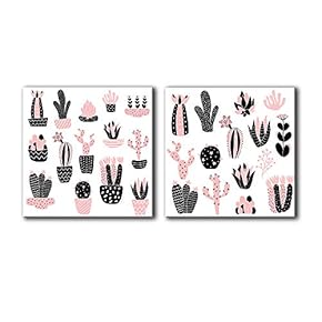 Canvas Wall Art Cute Cactus Abstract Painting Artwork for Home Prints Framed - 12"x12" x 2 Panels