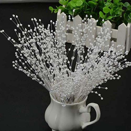 SuBoZhuLiuJ 10 Stems Faux Pearl Beads Spray Wedding Bride Flower Bouquet for Home Table Decor White
