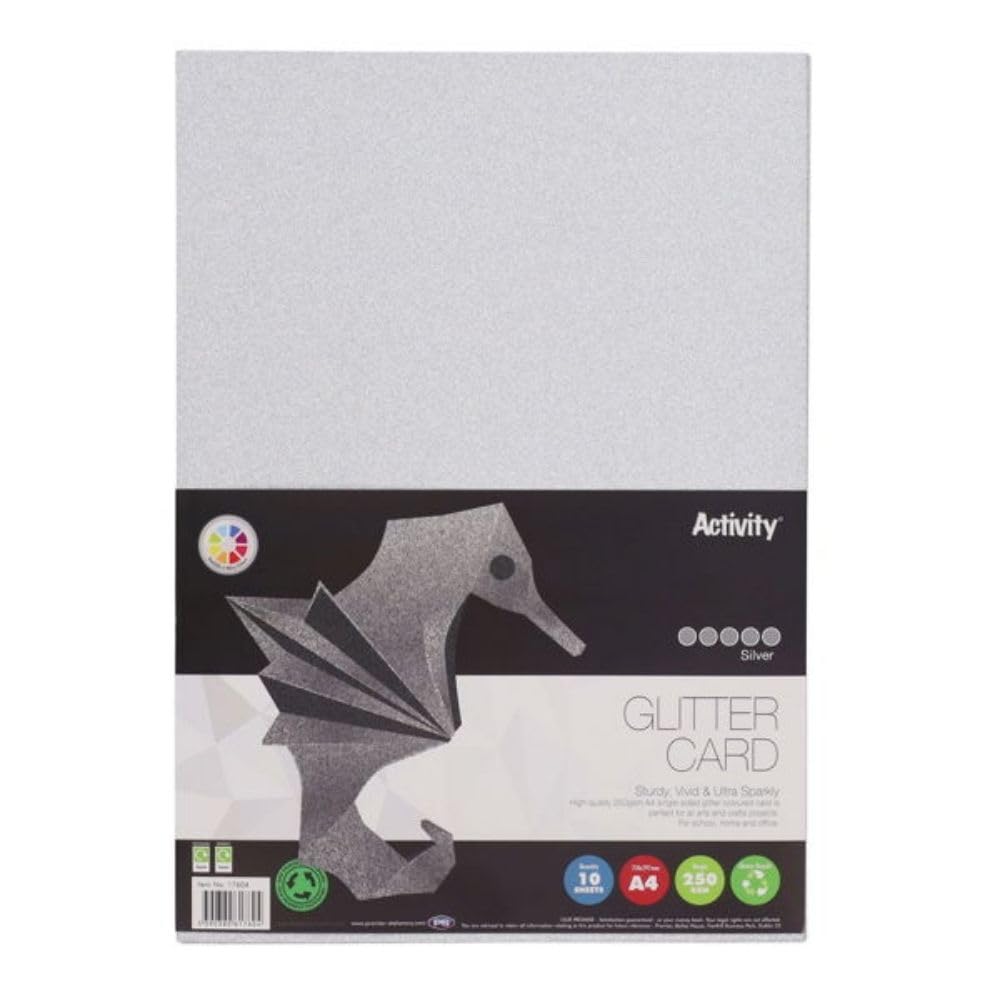 Premier Stationery A4 250gsm Glitter Card - Silver. Pack of 10