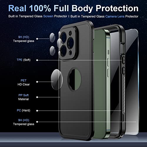 Temdan [Real 360 for iPhone 13 Pro Max Case Waterproof, Builtin 9H