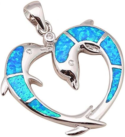 Dancing Zone Summer Jewelry Cute Dolphins Style Blue Fire Opal 925 Sterling Silver Nacklace Pendants For Women Fashion Jewelry Op508A