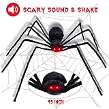 Giant Spider - Giant Spider Decor Scary Furry 43inch Creepy Spider, Hairy Giant Spider Toys For Horror Theme Party Joking Toys Red Eyes and Adjustable Legs