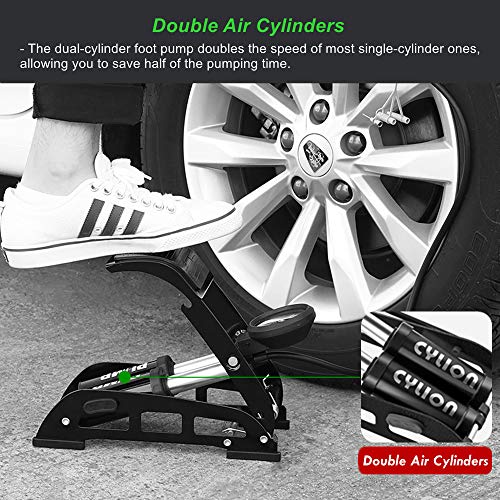 Double Cylinder Bike Foot Pump Portable Floor Air Inflator Pump with