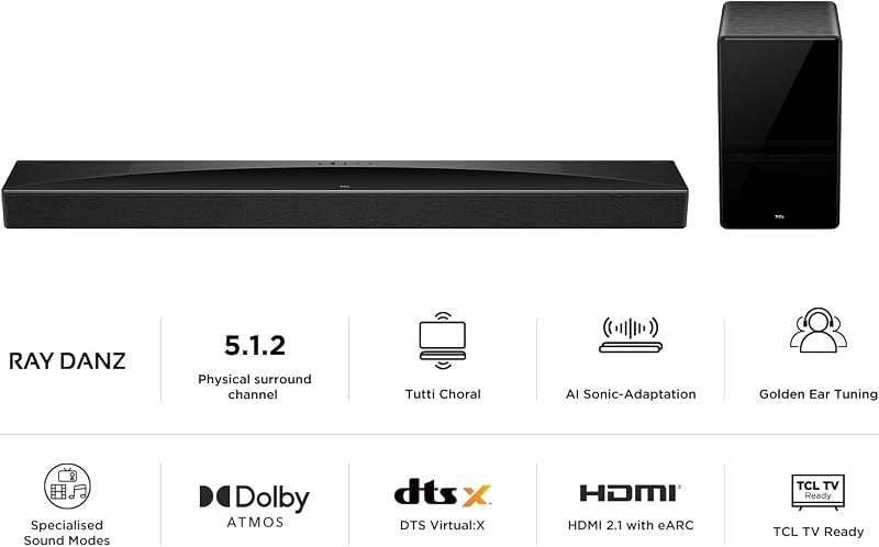Q75H 5.1.2 ch soundbar per TV, 620 Watt, Home theater, Cinema Surround, Sound Expansion, Dolby Atmos, DTS:X, HDMI eARC, Bluetooth 5.1, un telecomando, USB, Ottico, Montaggio a parete possibile