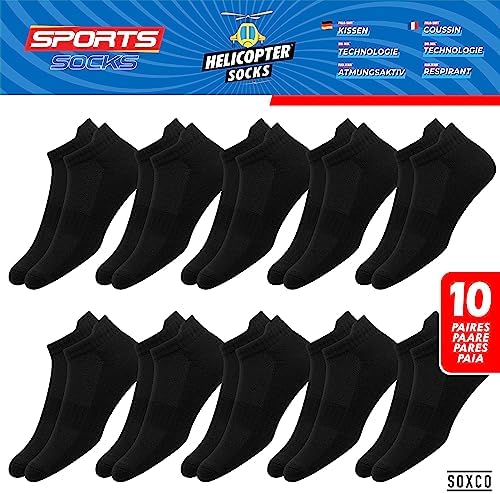 Chaussettes Homme Femme Sport 43-46 Socquettes Basses Courtes - Lot de 10 Paires (EU 43 46, Noir)