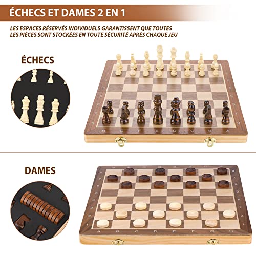 Peradix 2 in 1 Chess and Checkers Set Wooden Magnetic Chess Board with Double Checkers for Travel Foldable Toys and Gifts Educational Games for Adults and Children (38 x 38 cm)