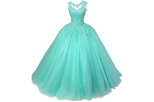 TOOWOOT Women's Beaded Appliques Prom Dress Long Ball Gown Quinceanera Dresses Tulle Formal Sweet 16 Dress for Teens