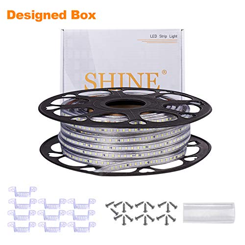 Shine Decor 6x10mm Dimmable LED Strip Lights, 50ft 3000K Warm White, 110V Flexible Waterproof Rope Lights, 2835 120LEDs/M, for Indoor Outdoor Commercial Lighting Decoration, Accessories Included