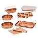 Copper Chef 12 Piece Elite Baking Pan Set- 9 Inch Cake Pan x 2, BBQ Grill Mat, Baking Mat, Baking Pan Crisper Tray with Lid, Cookie Sheet x 2, Muffin Pan, Loaf Pan with Lid
