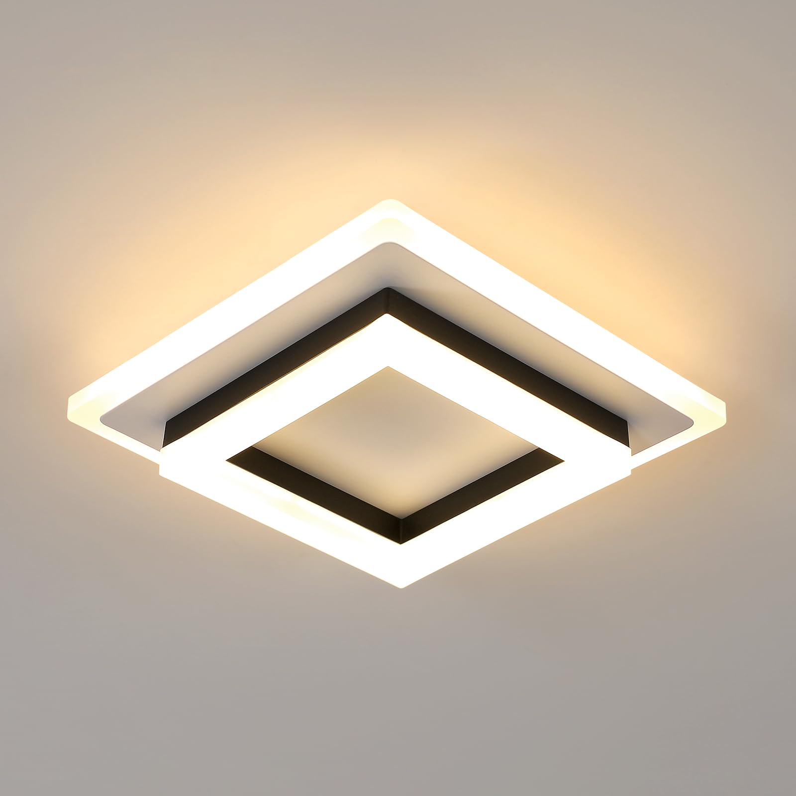 SENQIU Modern LED Ceiling Light, 24W 2700LM Square Ceiling Lights, Black Ceiling Lamp LED for Bedroom Hallway Office Kitchen Living Room, Warm White 3000K, 20CM