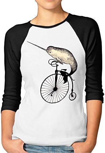 Hilary Women's Narwhal Bike Baseball Raglan Jersey T-Shirts 3/4-Sleeve S