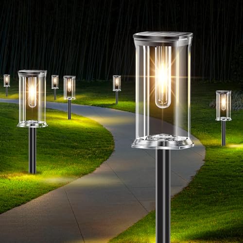 SOLARBABY 12 Pieces Solar Lights Outdoor Garden Warm White LED Outdoor Solar Lights IP65 Automatic Ignition Decorative Lighting for Patio, Garden, Patio and Yard