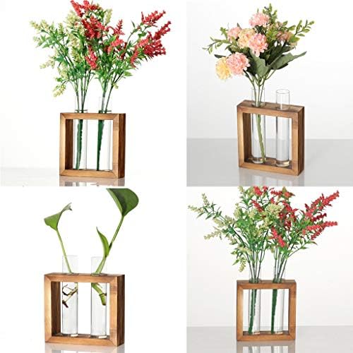 JHFUH Creative Hydroponic Plant Transparent Vase Exquisite Workmanship Wooden Frame Coffee Shop Room Decor Suitable for Home Desk Decoration Craft Ornaments