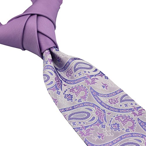 Coachella Ties Solid Color Knot Contrast Paisley Tie Patchwork Necktie 8.5cm (Purple)