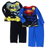 Batman vs Superman Boys 4 Piece Pajama Set, Toddler Sizes 2T-4T