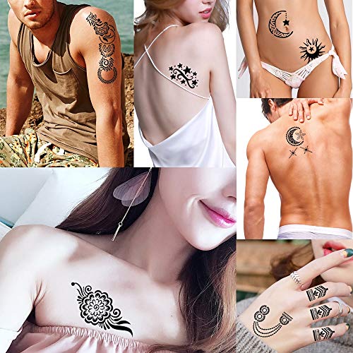 Dunnomart 60 Designs 1 Sheet Hollow Flower Henna Body Paint Tattoo Stencil Temporary DIY Paste Drawing Template Arm Back Finger Art Makeup