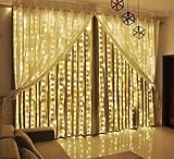 Led Curtain Lights 9.8 x 9.8 Feet 300 LEDs, 8 Modes with Waterproof Connector, Warm White