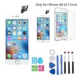 iPhone 6 Replacement Screen White Kit, Full Assembly LCD Touch Screen Display Digitizer Repair Kit with Home Button, Front Camera, Ear Speaker, Repair Tools
