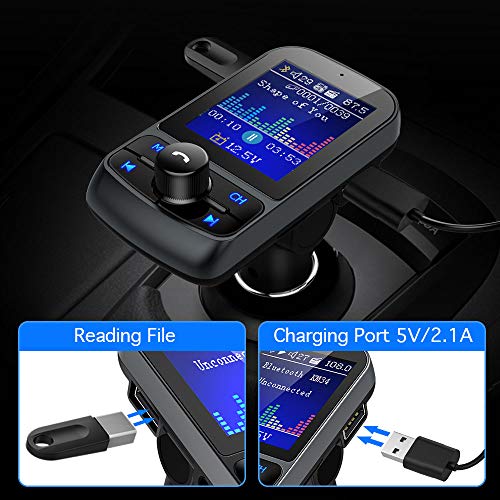 FM Transmitter, Nulaxy 1.8" Color Screen Bluetooth FM Transmitter