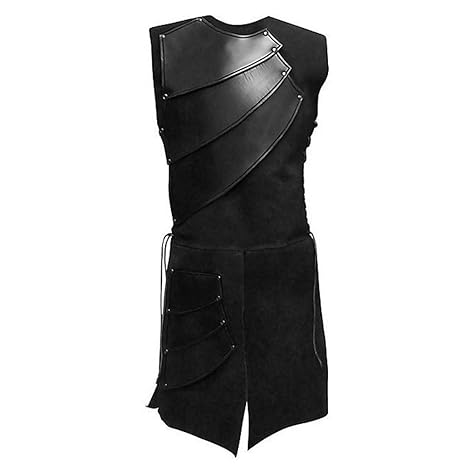 KPILP Herren Mode Oberteile Party Mittelalterlich Leder Patchwork Weste Geschnürt Ärmellose Cosplay Kostüm Bluse