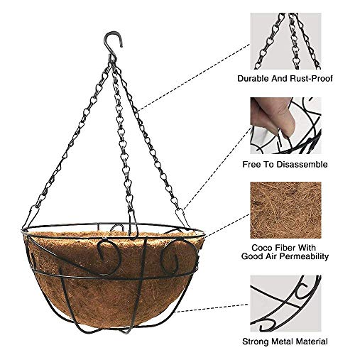 Amagabeli 4 Pack Metal Hanging Planter Basket with Coco Coir Liner 14