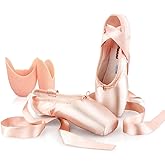 DoGeek Satin Pointe Shoes for Girls and Ladies Professional Ballet Dance Shoes with Ribbon for School or Home