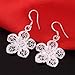 Alicenter(TM) Women 925 Sterling Silver Vintage Flower Dangle Drop Hook Earrings Jewelry