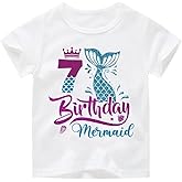 7th Birthday Shirt for Girls, Dress for Girls, T Shirt for 7 Year Old Gift Outfit, Decoration Mermaid Clothes White