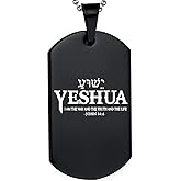 DOMYUHAO Yeshua Hebrew Name Jesus The Way Truth Life Christian Bible Black Pendant Necklaces,Personalized Engraving Customized Stainless Steel Necklaces for Men Women