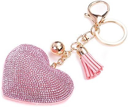Crystal Rhinestone Heart Pattern Tassel Key Finder Bag Purse Keyring Key Chain