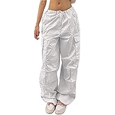 LQI Parachute Pants for Women Y2K Baggy Cargo Pants Drawstring Trousers Low Rise Loose Jogger Sweatpants