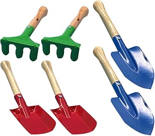 LIOOBO 6 Stücke Bunte Kinder Gartengeräte Mini Holzgriff Kelle Schaufel Gabel Gartengerät Spielzeug für Kinder