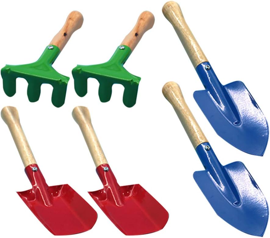 LIOOBO 6 Stücke Bunte Kinder Gartengeräte Mini Holzgriff Kelle Schaufel Gabel Gartengerät Spielzeug für Kinder