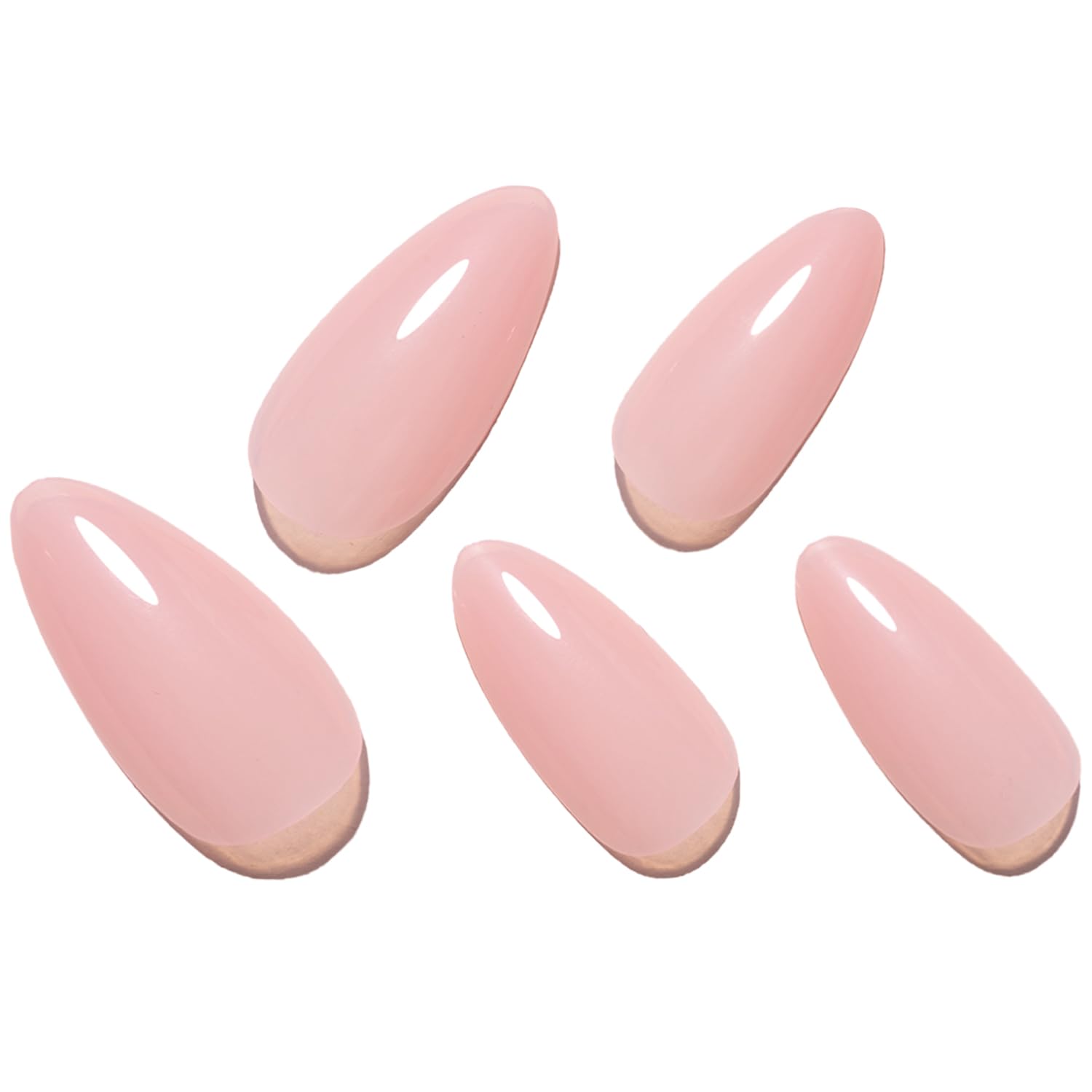 GLAMERMAID Nude Pink Press on Nails Medium Almond, Neutral Jelly Gel Glossy Fake Nails Stiletto, Pure Coral Short Oval Stick Glue on Nails Tip for Women, Reusable Acrylic Daily False Nail Manicure Kit - Image 7
