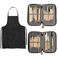 Blisstime Set of 30 Clay Sculpting Tool Wooden Handle Pottery Carving Tool Kit Carrying Case Apron