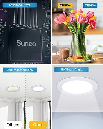 Sunco Recessed Lighting 6 Inch LED, Canless Ceiling Lights Slim With Junction - View #3