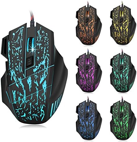 Gaming Mouse, Amesica Optical Ergonomic 7 Buttons LED USB Wired Gaming Mice 1000 / 1600 / 2400 / 3200DPI for PC, Laptop, Desktop and MacBook