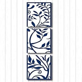Canvas Wall Art Blue Flowers Pattern Painting Artwork for Home Prints Framed - 12"x12"x3 Panels