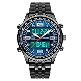 SKMEI Men's Fashion Analog-Digital Black Steel Band Wrist Watch - Blue