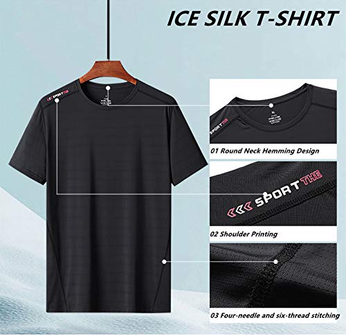 LALAGOU Compressieshirt voor heren, korte mouwen, ademend, van ijszijde, T-shirt met korte mouwen en ronde hals… - Image 6