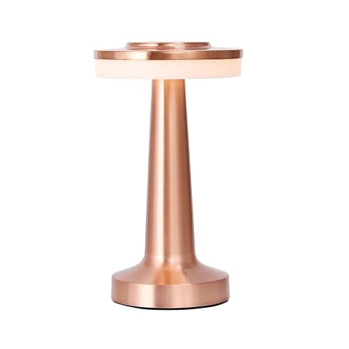 HJLRR Touch Cordless Table Lamp, 3 Color Stepless Dimming Lights, LED Battery Operated Desk Lamps, Portable USB Metal Bedside Lamp for Bedroom/Bedside/Study,Bronze