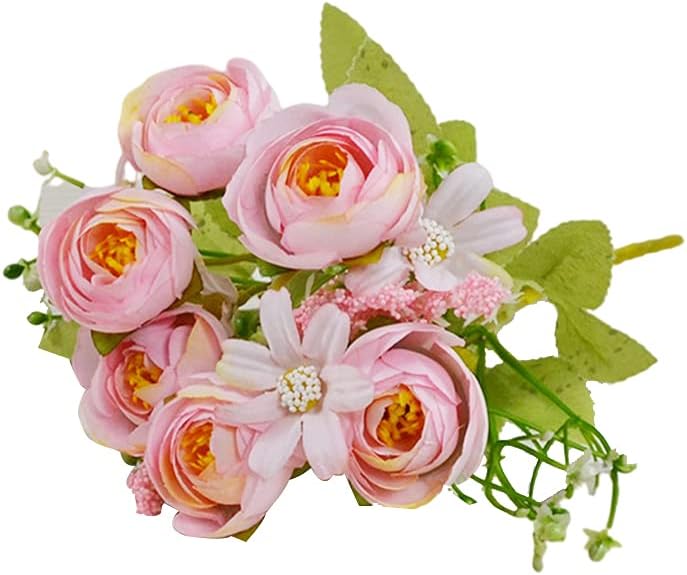 Yaochen Small Roses Artificial Flowers for Decoration Small Flowers Tea Rose for Home Decor Wedding Decor Fake Roses Flowers Bouquet Office Table Kitchen Decor - Silk Pink Roses