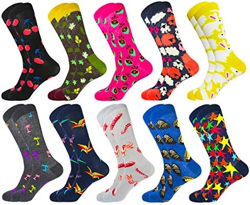 HIWEAR Men's Dress Funny Design Comfort Combed Cotton Crew Socks Pack