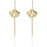 WASAIE Leaf Fringe Dangling Earrings For Women,Petal Hook Tassel Drop Earrings For Lady,14k Gold Plated Earrings for Party Prom Wedding Brides